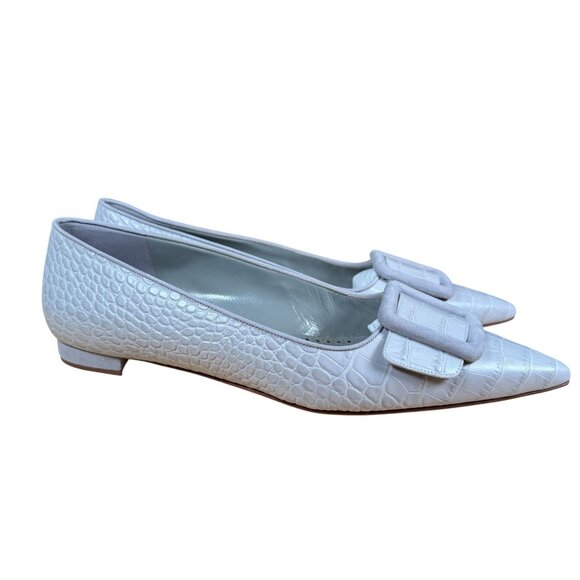 Manolo Blahnik Maysale Pump Flat Light Gray Pointed Toe Size EU 41.5 - Picture 2 of 12